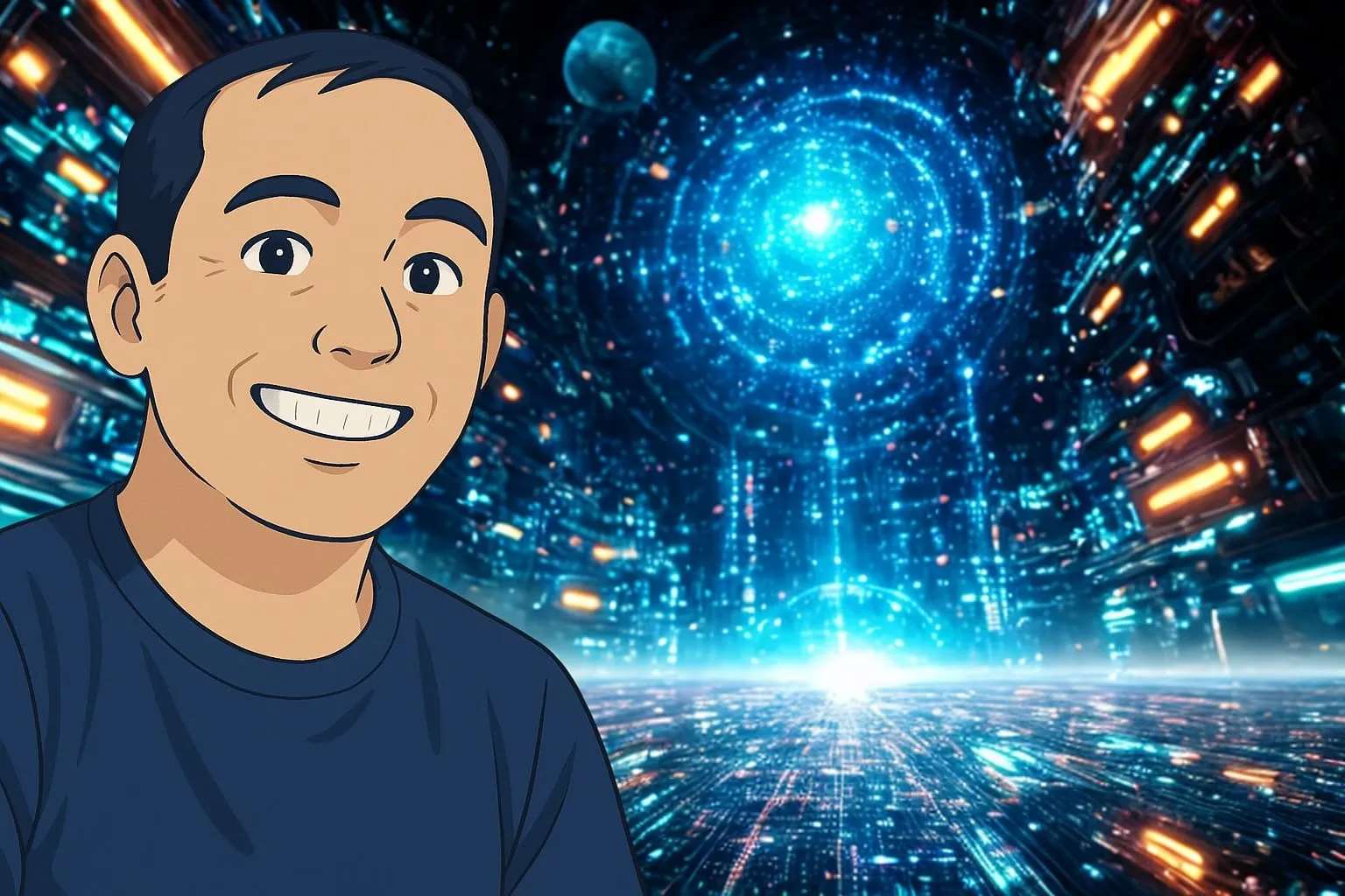 Picture with a digital environment background.