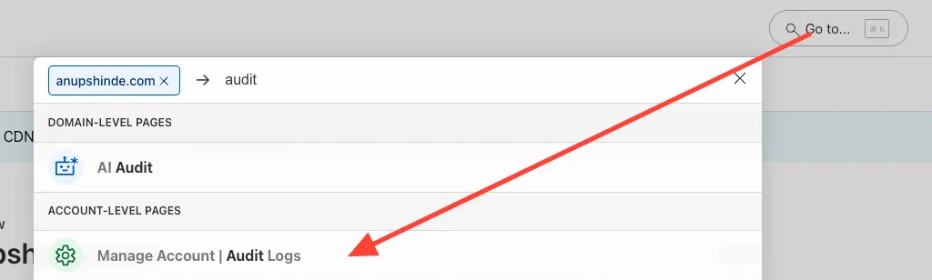Searching for Audit Logs on Cloudflare Dashboard